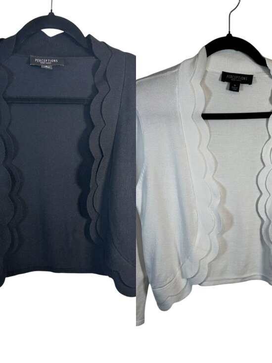 Perceptions New York Sweaters - Perceptions New York Scallop Edge Cropped Cardigan Shrug Bundle Black + White Si